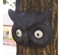 mysmartbuy Owl Face Tree, Wall or Fence Decoration - Weather Resistant Polyresin Black Tawny Barn Owl Animal Sculpture - H16 x W19 x D4.5cm mysmartbuy Black