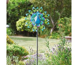 mysmartbuy Peacock Wind Spinner with Solar Powered LED Crackle Glass Globe mysmartbuy Multicolor