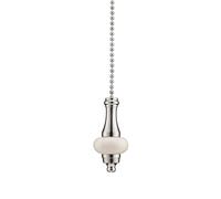 Porcelain Light Pull - Easy To Install Stylish & Practical Bathroom Light Switch Pull Cord with Chrome Finish & 1m Ball Chain - Measures H105 x 2.6cm Diameter