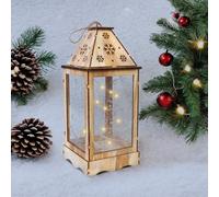 mysmartbuy Pre-Lit Wooden Christmas Lantern with Snowflake Cut-Out & LED String Lights - Standing or Hanging Festive Decoration in Brown mysmartbuy Brown