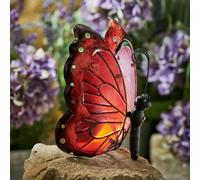 mysmartbuy Solar Butterfly Decoration - Freestanding Solar Powered Light Up Garden Ornament with Iron Frame & Hand Painted Resin Glass in Red mysmartbuy Red