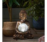 mysmartbuy Solar Powered Buddha Garden Ornament with Light Up Crackle Glass Orb in Bronze mysmartbuy Bronze