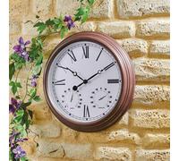 Vintage Design Garden Clock - Battery Powered Waterproof Wall Clock With Hygrometer & Thermometer - 38Cm Diameter, Antique Copper