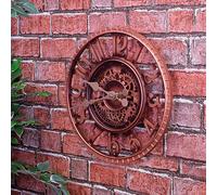 mysmartbuy Vintage Open Face Indoor or Outdoor Clock - Battery Powered Wall Fence Skeleton Clock with Cog & Wheel Design - 30cm Dia in Bronze mysmartbuy Bronze