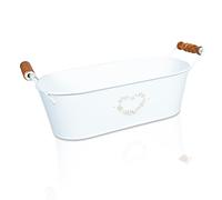 mysmartbuy White Oval Metal Planter with Handles - Indoor Outdoor Home Garden Vintage Flower Plant Pot with Heart Motif - H11 x W30 x D10cm mysmartbuy White