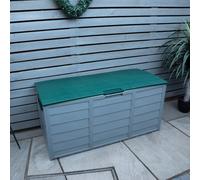 mysmartbuy Wood Panel Effect Outdoor Storage Box - Weatherproof Wheeled Storage Chest for Garden Equipment - H54x W112 x D49cm, 296L Capacity in Green mysmartbuy Green