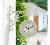 mysmartbuy York Station Wall Mounted Outdoor Garden Quartz Clock & Thermometer in Cream mysmartbuy Cream