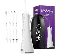 MySmile LP211 Cordless Water Flossers, Portable Rechargeable Oral Irrigator for Teeth Cleaning, 5 Cleaning Modes, IPX7 Waterproof, 8 Replacement Tips and a Storage Pouch (Pearl White)
