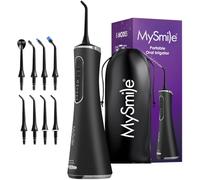 MySmile LP211 Cordless Water Flossers, Portable Rechargeable Oral Irrigator for Teeth Cleaning, 5 Cleaning Modes, IPX7 Waterproof, 8 Replacement Tips and a Storage Pouch (Midnight Black)