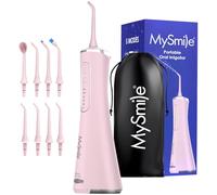 MySmile LP211 Cordless Water Flossers, Portable Rechargeable Oral Irrigator for Teeth Cleaning, 5 Cleaning Modes, IPX7 Waterproof, 8 Replacement Tips and a Storage Pouch (Juicy Pink)