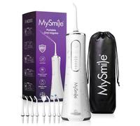 MySmile LP211 Portable Water Flosser Cordless for Teeth with 8 Tips, 260ML Power Dental Flossers for Adults & Kids, Rechargeable Oral Irrigator with 5 Modes, IPX7 Water Floss Home & Travel (White)