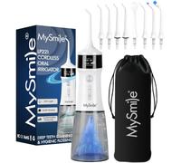 MySmile LP221 Cordless Water Flossers for Teeth w/UVC Light & OLED Display | 335ML 4 Modes Water Jet Dental Picks for Teeth Cleaning, Water Flossing, Gum & Braces Care, Home & Travel Use, Pearl White