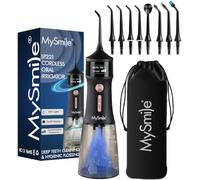 MySmile LP221 Cordless Water Flossers for Teeth w/UVC Light & OLED Display | 335ML 4 Modes Water Jet Dental Picks for Teeth Cleaning, Water Flossing, Gum & Braces Care, Home & Travel Use, Midnight Black