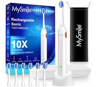 MySmile UC605 Electric Toothbrush for Adults, Rechargeable Sonic Electronic Toothbrush with 6 Brush Heads and Travel Case, 5 Modes 2 Mins Smart Timer, 48000VPM 10X Powerful