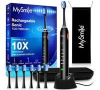 MySmile UC605 Electric Toothbrush for Adults, Rechargeable Sonic Electronic Toothbrush with 6 Brush Heads and Travel Case, 5 Modes 2 Mins Smart Timer, 48000VPM 10X Powerful