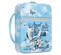 MYSMOR Bible Cover for Women with Handle, Canvas Scripture Case with Zipper Pocket, Inspirational and Butterfly Design, Christian Gift for Ladies, Church Bible Study Bag