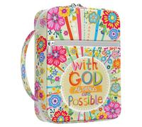 MYSMOR Colorful Floral Bible Cover for Girls and Women, Scripture Verse Case with Handle and Front Pocket, Canvas Bible Bag for Standard Size, Inspirational Church for Bible Study Gift