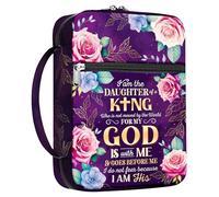 MYSMOR Daughter of the King Bible Cover for Women, Inspirational Scripture Floral Bible Bag with Handle and Zipper Pocket, Fits Standard Size Bible, Christian Gift for Girls, Church or Bible