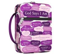 MYSMOR God Says I Am Bible Cover for Women with Handle and Zipper Pocket, Christian Scripture Case for Girls, Inspirational Purple Bible Bag, Fits Standard Size, Faith Gift for Mom, Church