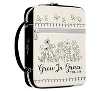 MYSMOR Grow In Grace Bible Cover for Women, Scripture Verse Canvas Bible Case with Handle and Zipper, Floral Butterfly Design, Fits Standard Size Bible, Christian Gift for Girls Mom Church Use