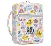 MYSMOR My Daily Bible Affirmations Cover for Women, Scripture Canvas Bible Bag with Handle and Zipper, Inspirational Verses Christian, Fits Standard Bible, Church Gift for Mom Girls Study Use
