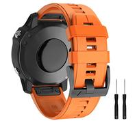 MYSNBKN Silicone Sports Band, 26mm Width, Orange, Compatible with Garmin Fenix 6X, 6X Pro, 5X, 5X Plus, 3, 3 HR, Descent MK1, D2 Delta PX, Charlie