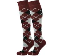 Mysocks 2 Pair Unisex Argyle Knee High Socks, Breathable Cotton Over the Calf Patterned Long Socks for Dress & Casual Wear Burgundy Black Ash 8-11