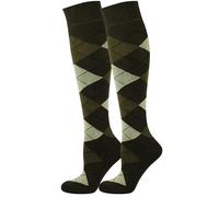 Mysocks 2 Pair Unisex Argyle Knee High Socks, Breathable Cotton Over the Calf Patterned Long Socks for Dress & Casual Wear Brown Cream Black Line 8-11