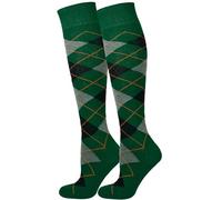 Mysocks 2 Pair Unisex Argyle Knee High Socks, Breathable Cotton Over the Calf Patterned Long Socks for Dress & Casual Wear Green Ash Black Orange 8-11