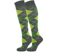 Mysocks 2 Pair Unisex Argyle Knee High Socks, Breathable Cotton Over the Calf Patterned Long Socks for Dress & Casual Wear Green and Lime on Anthracite 8-11