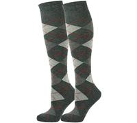 Mysocks 2 Pair Unisex Argyle Knee High Socks, Breathable Cotton Over the Calf Patterned Long Socks for Dress & Casual Wear Dark Anthracite, Anthracite Ash 8-11