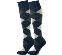 Mysocks 2 Pair Unisex Argyle Knee High Socks, Breathable Cotton Over the Calf Patterned Long Socks for Dress & Casual Wear Navy Dark Anthracite Ash 8-11