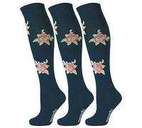 Mysocks 3 Pairs Womens and Girls Knee High Flower Socks Navy Rose 4-7