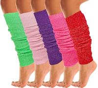 Mysocks Leg Warmers Extra Soft Stylish Fancy Winter 80s Party Dance Glitter Long Legwarmers for Women Girls Ladies 5 Pairs Glitter