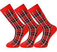 Mysocks Mens Socks Tartan Plaid Checkered Design, Combed Cotton, Seamless Toe 3 Pairs Red Size 4-7