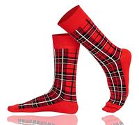 Mysocks Mens Socks Tartan Plaid Checkered Design, Combed Cotton, Seamless Toe Red Size 4-7