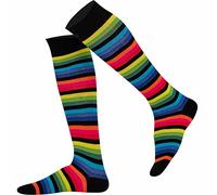 Mysocks Women Men Rainbow Stripe Pride Socks, Breathable Seamless Toe Knee High, Cotton Long Dark Rainbow Thin 4-7