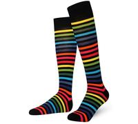 Mysocks Women Men Rainbow Stripe Pride Socks, Breathable Seamless Toe Knee High, Cotton Long Rainbow Dark Stripe 8-11