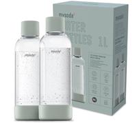 Mysoda: Wiederverwendbare BPA-frei Plastik Wasserflasche für Wassersprudler mit Quick-Lock, Holzkomposit Details, 2 x 1L - Salbeigrün (Pigeon)
