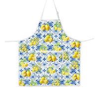 MYSOMY Amalfi Coast Lemons Apron - Italian Nonna & Chef Style, Sorrento Lemons (Blue UK)