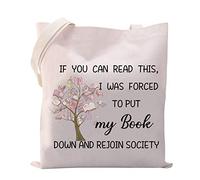 MYSOMY Book Tote Bag for Book Lovers if You can Read this I was Forced to Put My Book Down Bag Bookish Gifts Book Shopping Bag (if you can read book TB)