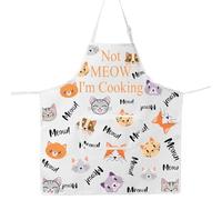 MYSOMY Cat Apron With Pockets Cat Pattern Apron Cat Cooking Apron Cat Baking Apron Not Meow I'm Cooking Cat Kitchen Aprons For Women (Not Meow white Apron)