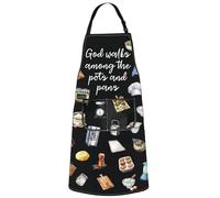 MYSOMY Catholic Saint Apron Catholic Mom Apron Catholic Patron Saint Gifts God Walks Among The Pots And Pans Baptism Gifts (God walks UK2)