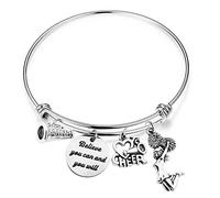 MYSOMY Cheer Charm Bracelet - Stainless Steel Bangle - Believe You Can and You Will - Perfect for Cheerleaders & Cheer Teams - Sports Gift