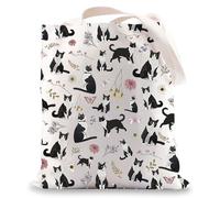 MYSOMY Cottagecore Tuxedo Cat Tote Bag - Cat Lover Gift, Mom Gifts, Kitty Shoulder Bag (Black Cat UK)