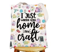 MYSOMY Crafting Tote Bag Crafter Gifts I Just Wanna Stay Home And Craft Gifts Crafting Tools Shoulder Bags Craft Lovers Gift (Home Craft UK)