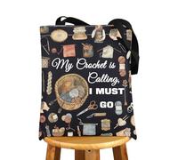 MYSOMY Crochet Tote Bag For Crochet Lovers Yarn Lover Bag Knitting Canvas Bag My Crochet Is Calling I Must Go Gifts (I Must Go uk)