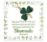 MYSOMY Green Shamrock Charm with Lobster Clasp, 3 Leaf Clover With Irish Blessing Card, St Patrick's Day Gift Lucky Charm