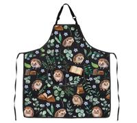 MYSOMY Hedgehog Cooking Kitchen Apron With Pockets Hedgehogs, Books & Botanicals Apron Hedgehog Lover Gifts (Hedgehog Apron)