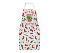 MYSOMY Hot Chili Pepper Apron with Pockets Just A Girl Who Loves Chili Peppers Apron Spicy Food Lover Gift Mexican Food Apron (Chili Pepper Apron)